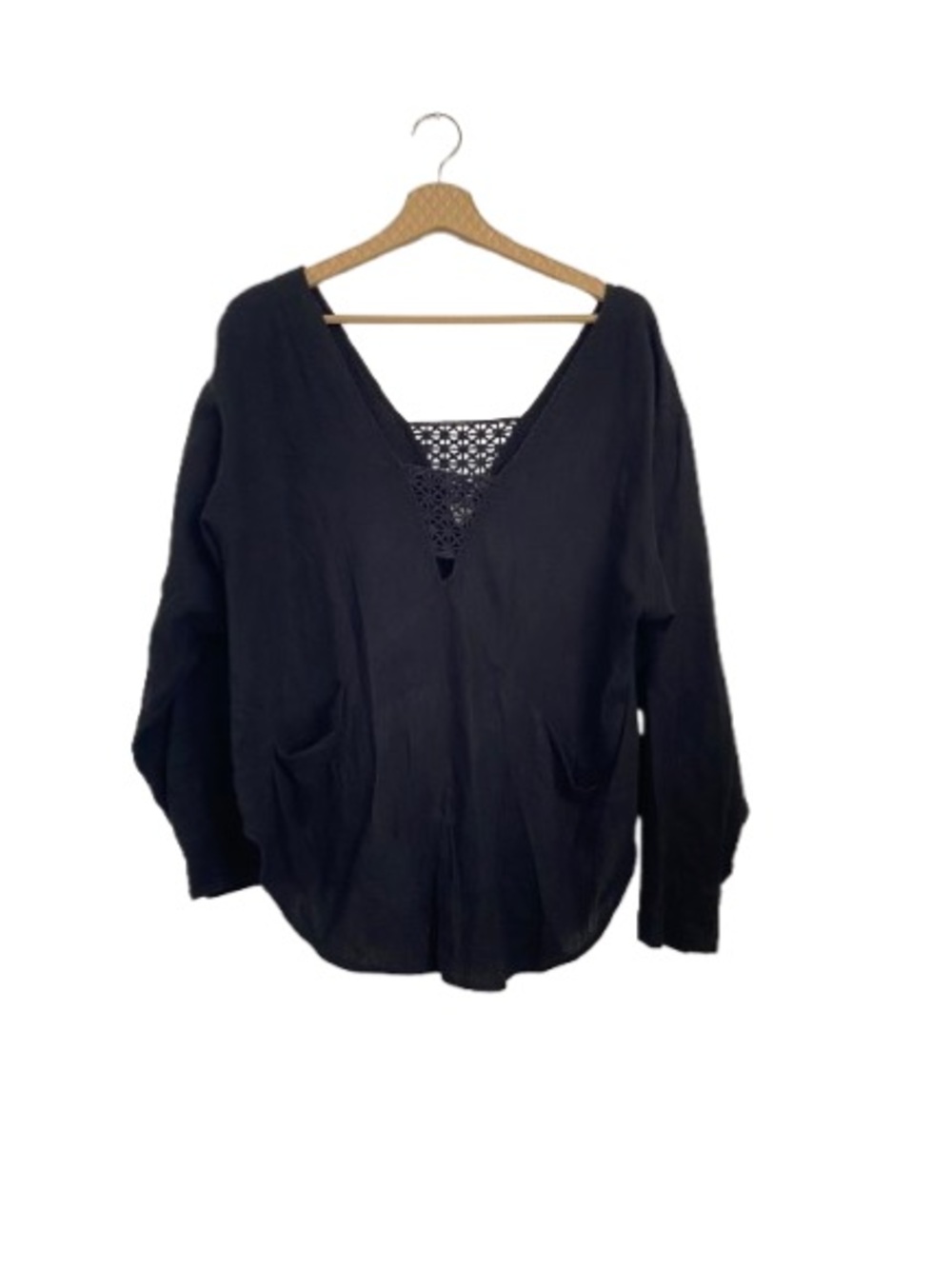 Free People Black Embroidered Lace-Trim Tank Top Size M